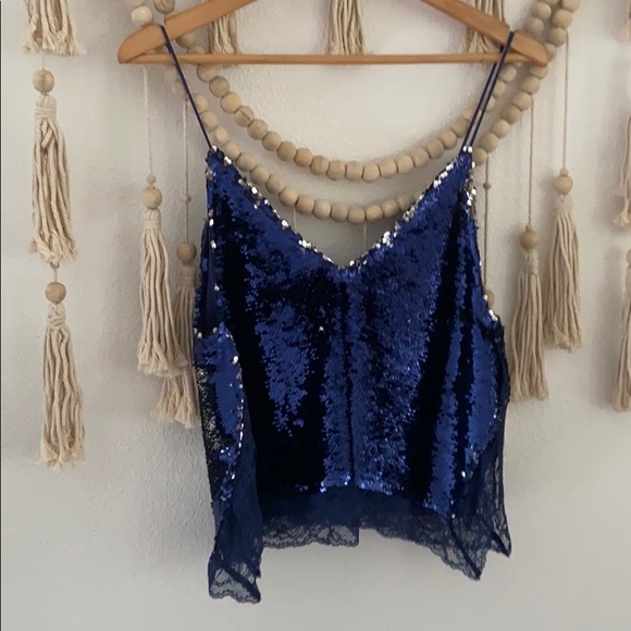 free people blue & silver sequin tank top camisole
lace blouse party going out - Picture 12 of 16